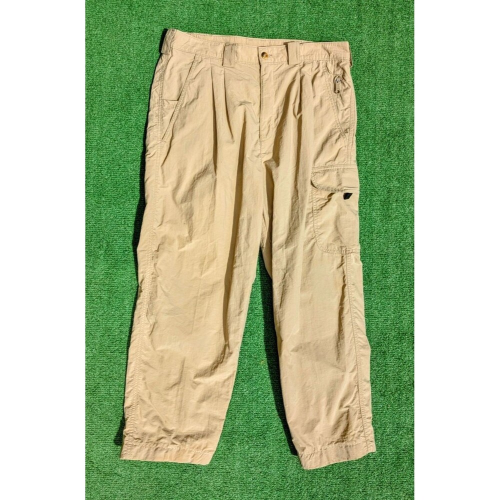 TravelSmith Mens Nylon Pants Med M Security Pocket Khaki Hiking Travel Camp EUC